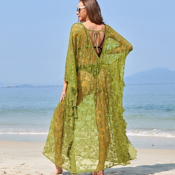 Beach Cover Up Boho Lace Kimono Bikini Robe Swimsuit Bathing Suit Costume Role - Picture 3 of 5